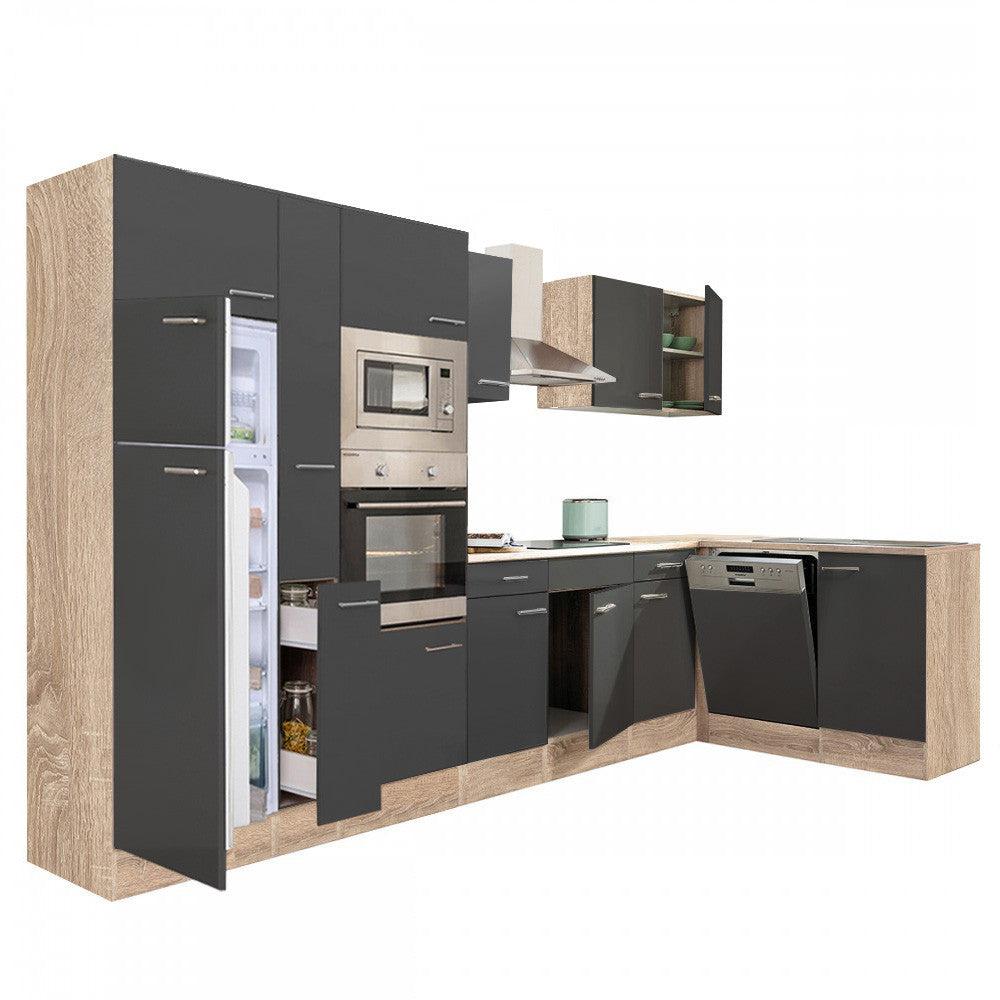 Konyhabútor, 370 cm széles sarok kivitel felülfagyasztós hűtővel - Homelux, LS370STAN Fő kép